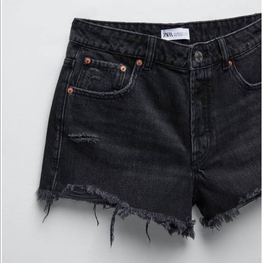 SOLD Zara Black Distressed Denim Shorts